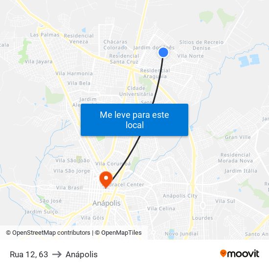 Rua 12, 63 to Anápolis map