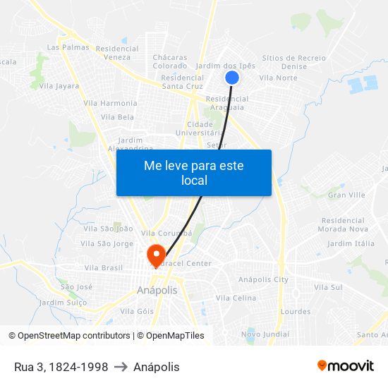 Rua 3, 1824-1998 to Anápolis map