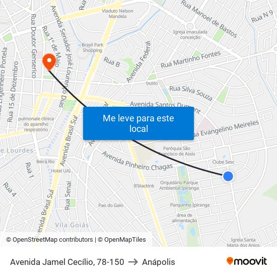 Avenida Jamel Cecílio, 78-150 to Anápolis map