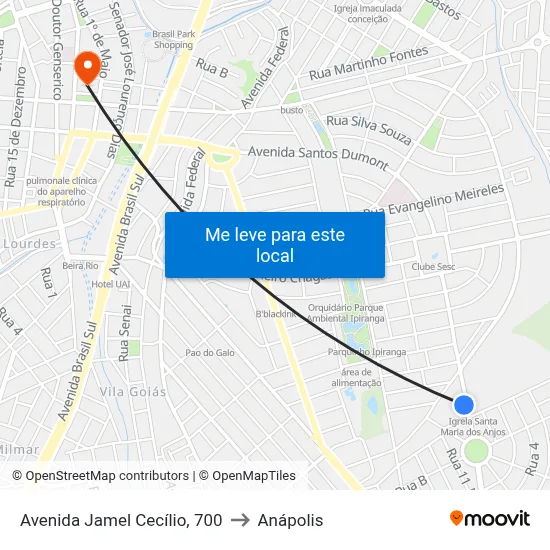Avenida Jamel Cecílio, 700 to Anápolis map