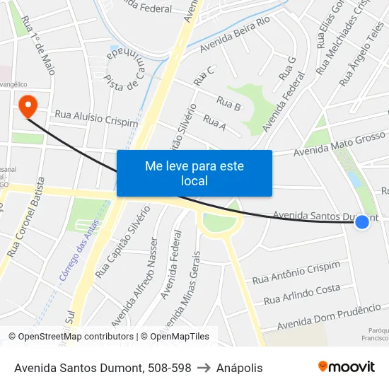 Avenida Santos Dumont, 508-598 to Anápolis map