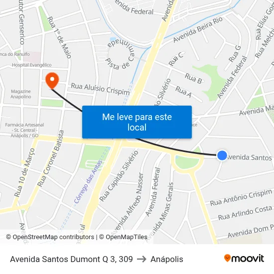 Avenida Santos Dumont Q 3, 309 to Anápolis map