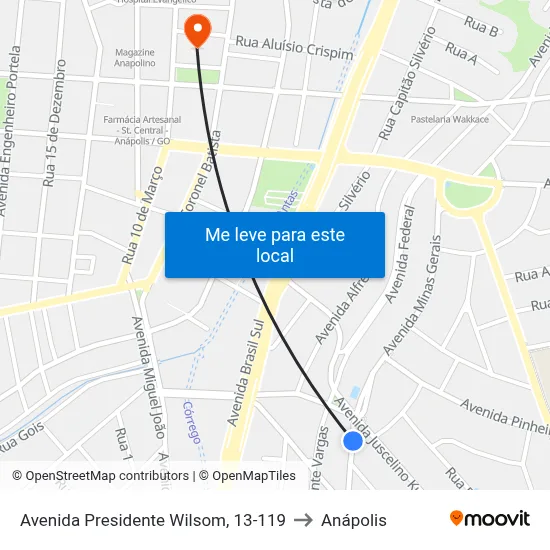Avenida Presidente Wilsom, 13-119 to Anápolis map