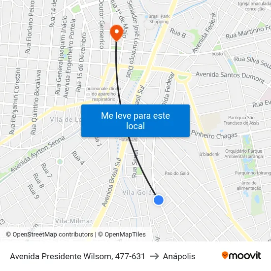 Avenida Presidente Wilsom, 477-631 to Anápolis map