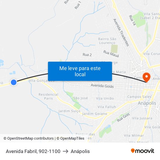 Avenida Fabril, 902-1100 to Anápolis map