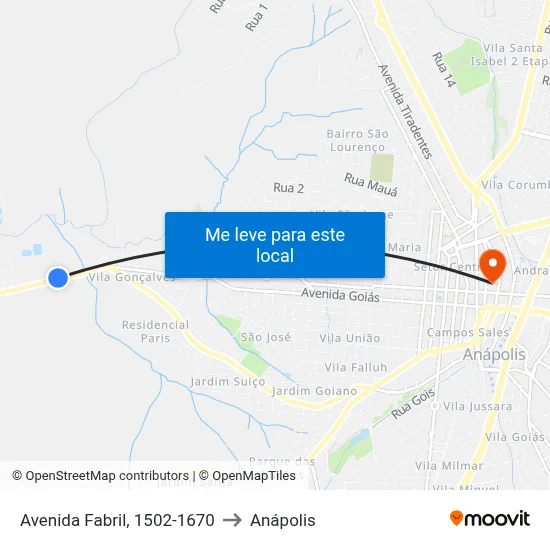 Avenida Fabril, 1502-1670 to Anápolis map