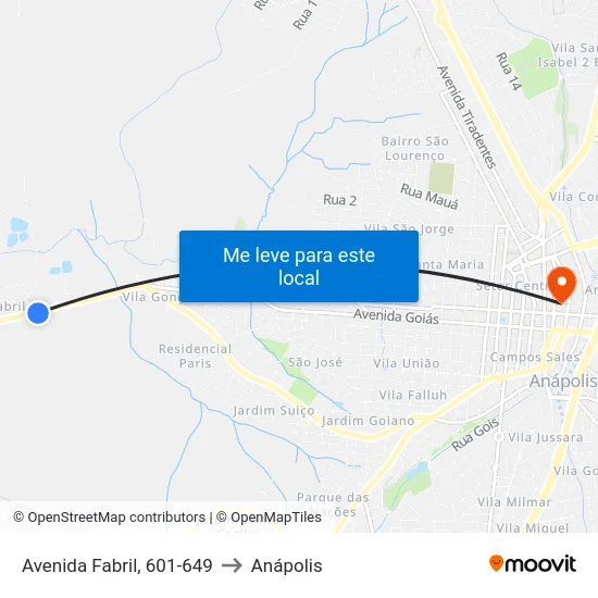 Avenida Fabril, 601-649 to Anápolis map