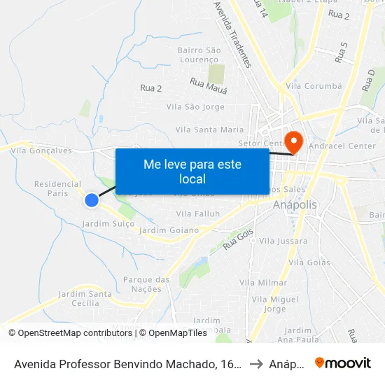 Avenida Professor Benvindo Machado, 1618-1710 to Anápolis map