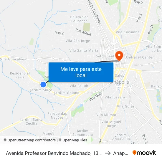 Avenida Professor Benvindo Machado, 1334-1456 to Anápolis map