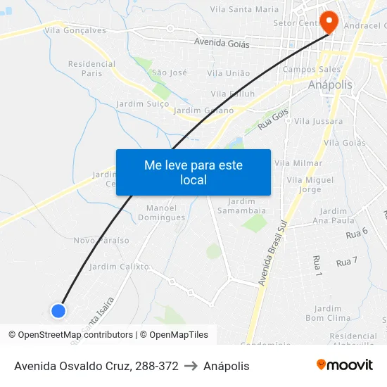 Avenida Osvaldo Cruz, 288-372 to Anápolis map