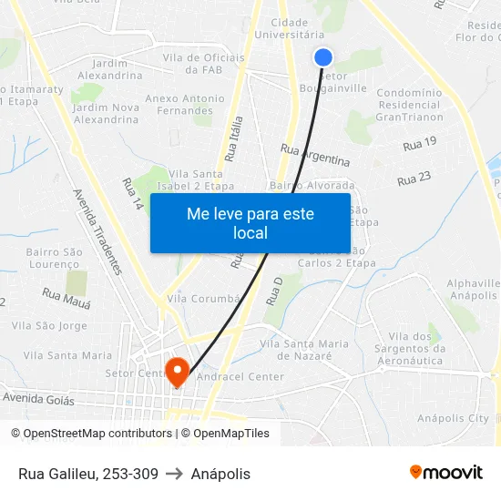 Rua Galileu, 253-309 to Anápolis map