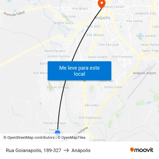 Rua Goianapolis, 189-327 to Anápolis map