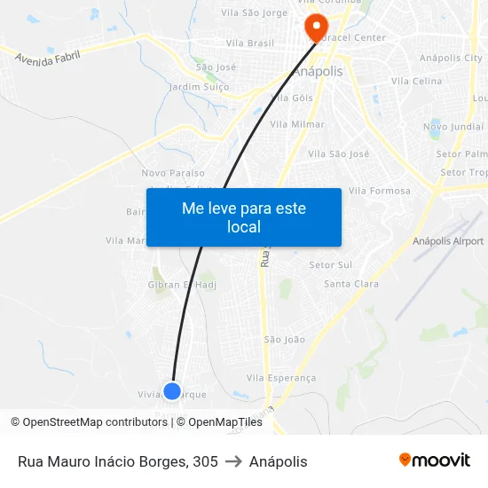Rua Mauro Inácio Borges, 305 to Anápolis map