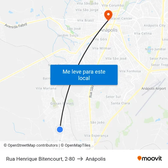 Rua Henrique Bitencourt, 2-80 to Anápolis map