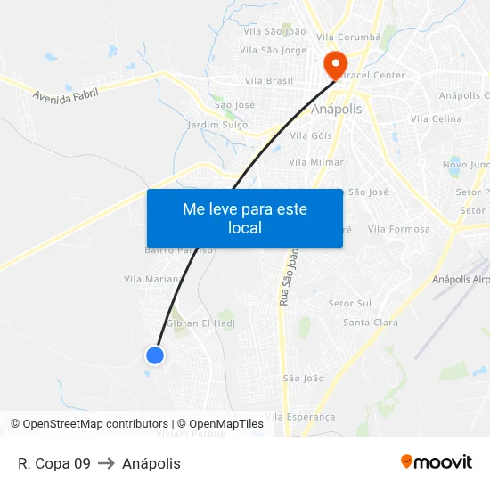 R. Copa 09 to Anápolis map