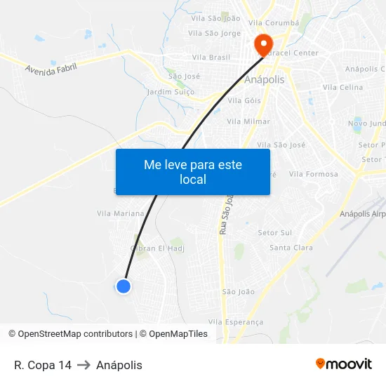 R. Copa 14 to Anápolis map