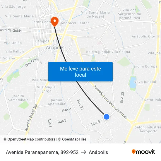 Avenida Paranapanema, 892-952 to Anápolis map