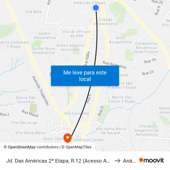 Jd. Das Américas 2ª Etapa, R.12 (Acesso Ao Cond. Jardins Do Éden) to Anápolis map
