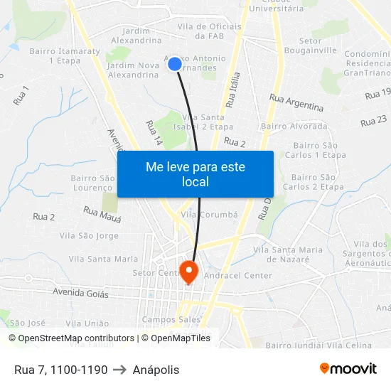 Rua 7, 1100-1190 to Anápolis map