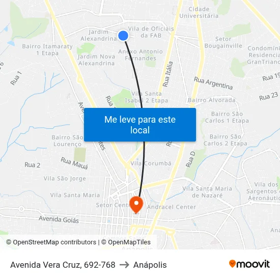 Avenida Vera Cruz, 692-768 to Anápolis map