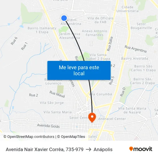 Avenida Nair Xavier Corrêa, 735-979 to Anápolis map