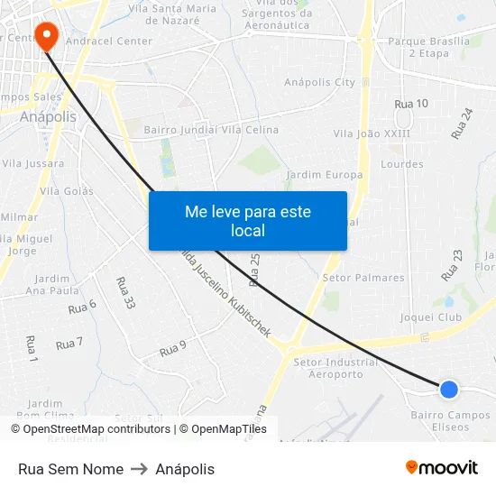 Rua Sem Nome to Anápolis map