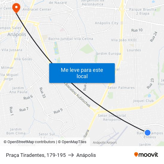 Praça Tiradentes, 179-195 to Anápolis map