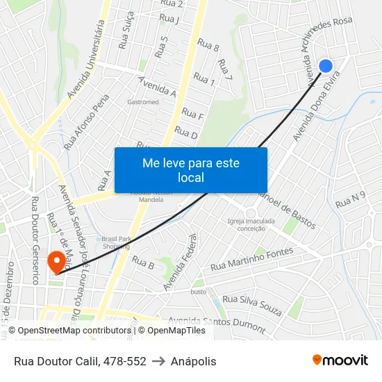 Rua Doutor Calil, 478-552 to Anápolis map