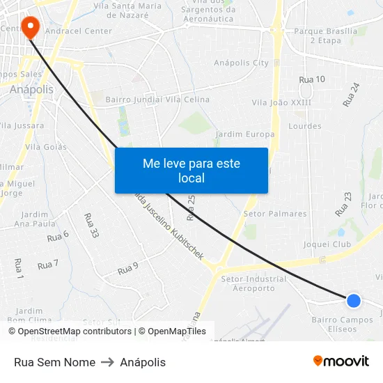 Rua Sem Nome to Anápolis map