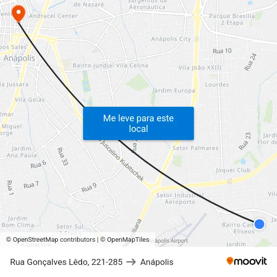 Rua Gonçalves Lêdo, 221-285 to Anápolis map
