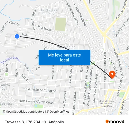 Travessa 8, 176-234 to Anápolis map