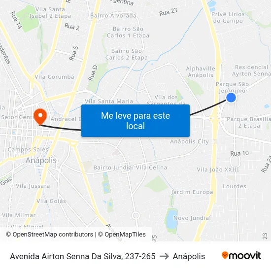 Avenida Airton Senna Da Silva, 237-265 to Anápolis map
