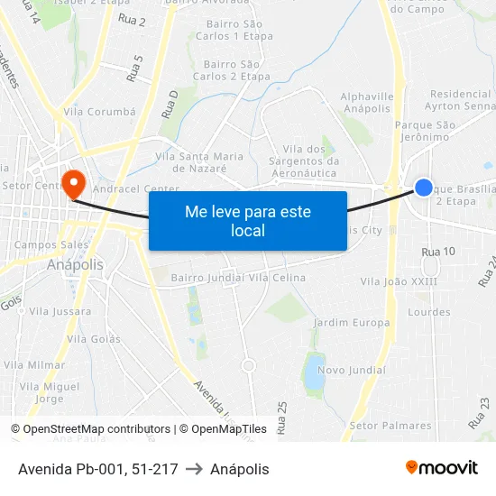 Avenida Pb-001, 51-217 to Anápolis map