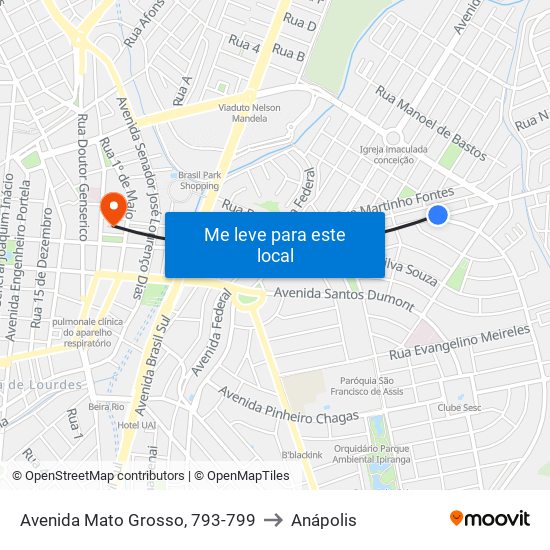 Avenida Mato Grosso, 793-799 to Anápolis map