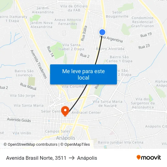 Avenida Brasil Norte, 3511 to Anápolis map