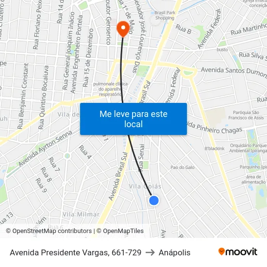 Avenida Presidente Vargas, 661-729 to Anápolis map