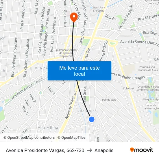 Avenida Presidente Vargas, 662-730 to Anápolis map