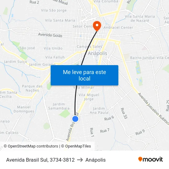 Avenida Brasil Sul, 3734-3812 to Anápolis map