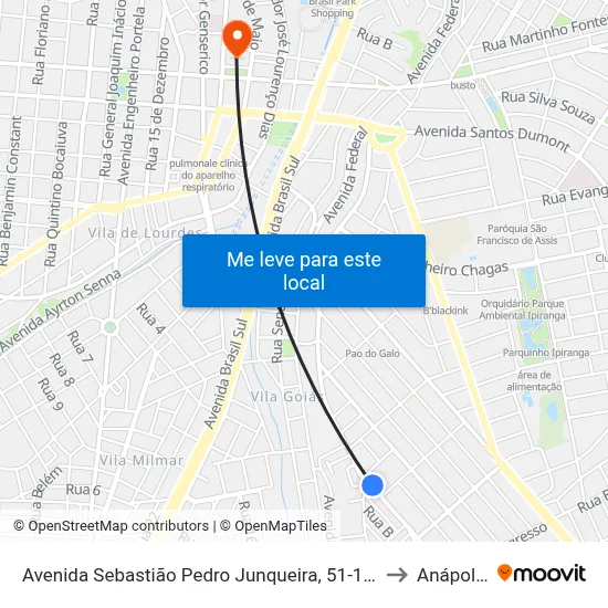 Avenida Sebastião Pedro Junqueira, 51-161 to Anápolis map