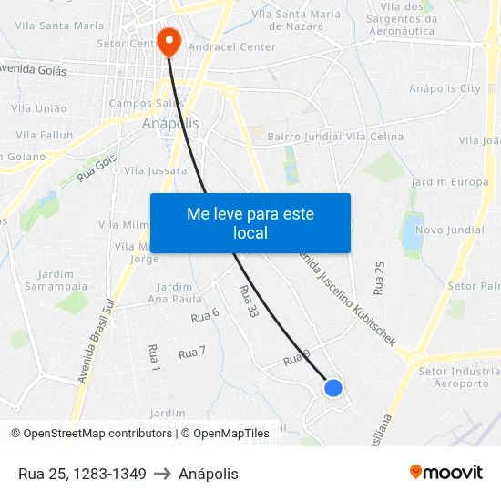 Rua 25, 1283-1349 to Anápolis map