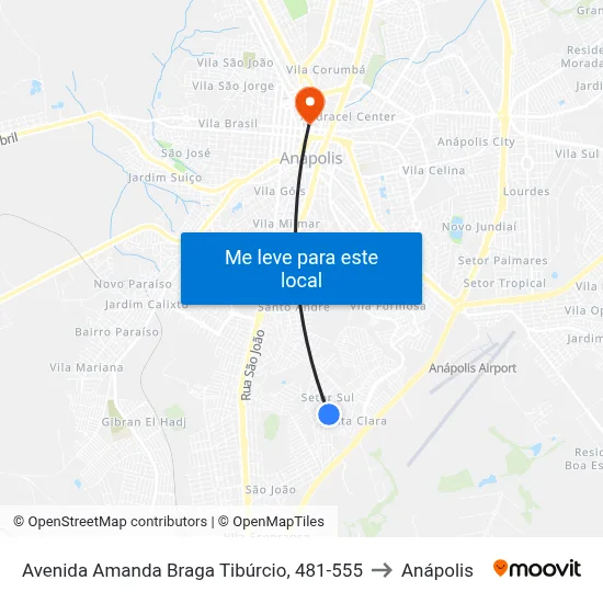 Avenida Amanda Braga Tibúrcio, 481-555 to Anápolis map