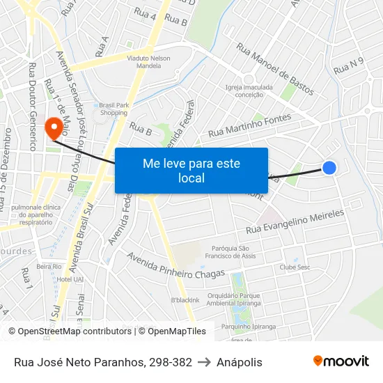 Rua José Neto Paranhos, 298-382 to Anápolis map