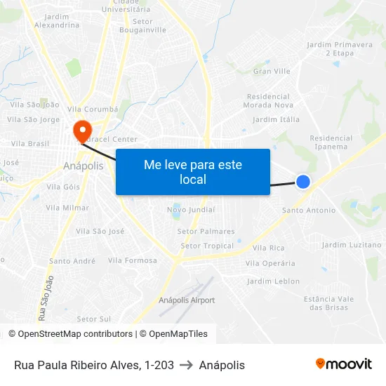 Rua Paula Ribeiro Alves, 1-203 to Anápolis map