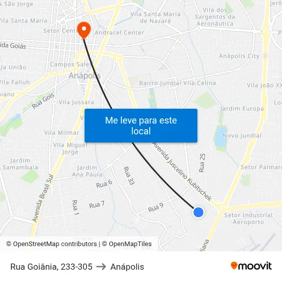 Rua Goiânia, 233-305 to Anápolis map
