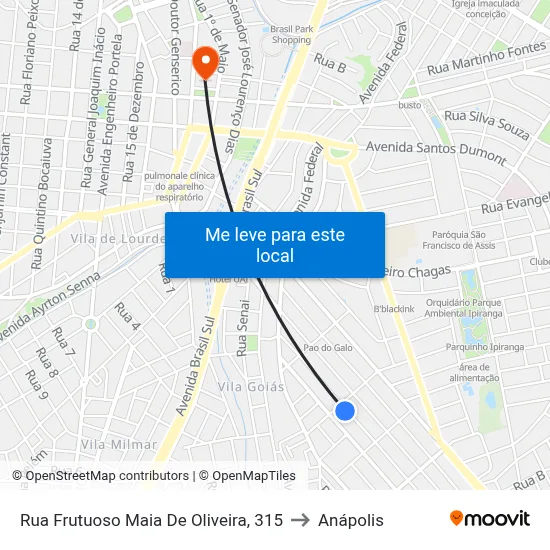 Rua Frutuoso Maia De Oliveira, 315 to Anápolis map