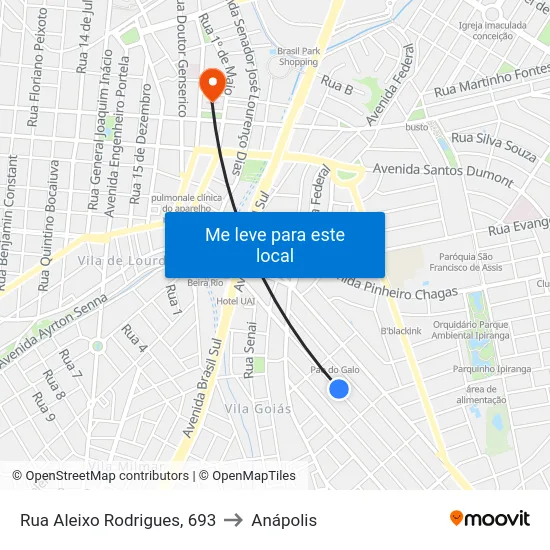 Rua Aleixo Rodrigues, 693 to Anápolis map