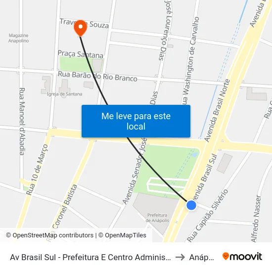 Av Brasil Sul - Prefeitura E Centro Administrativo to Anápolis map