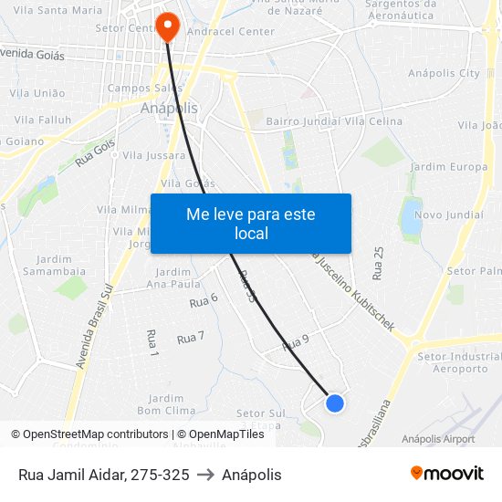 Rua Jamil Aidar, 275-325 to Anápolis map