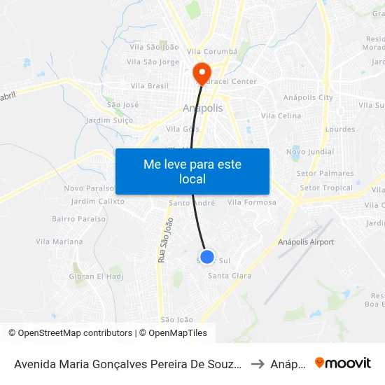 Avenida Maria Gonçalves Pereira De Souza, 303-483 to Anápolis map
