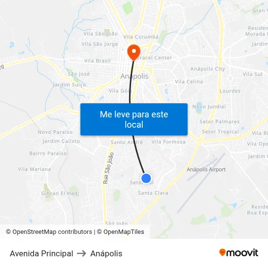 Avenida Principal to Anápolis map